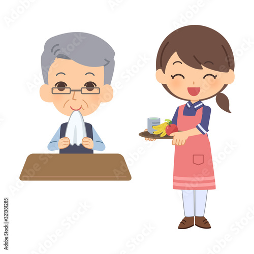 認知症男性に別の食べ物を差し入れる女介護士 Stock Vector Adobe Stock