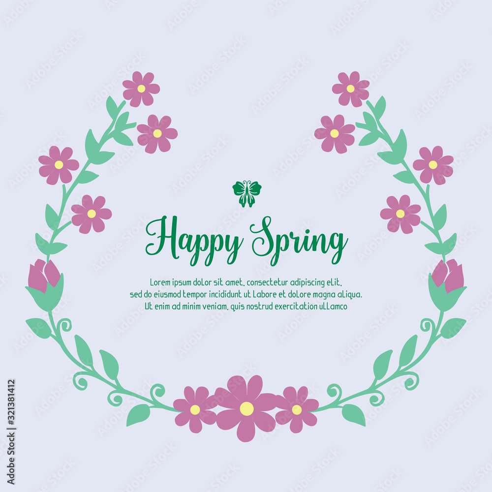 Simple Shape of happy spring invitation card, with elegant leaf and flower frame. Vector