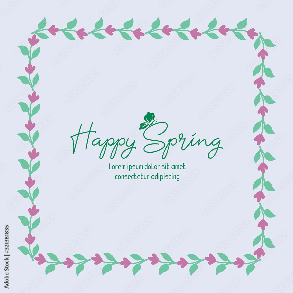 The beauty decoration of leaf and floral frame, for beautiful happy spring greeting card design. Vector