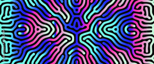 Holographic fluid, drops and blobs on dark background. Psychedelic spiritual background, concept illustration of hallucination or visual illusion.