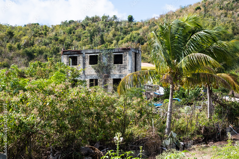 Remains of a building after Hurricane Irma struck Tortola, BVI. Ruins are left all over the