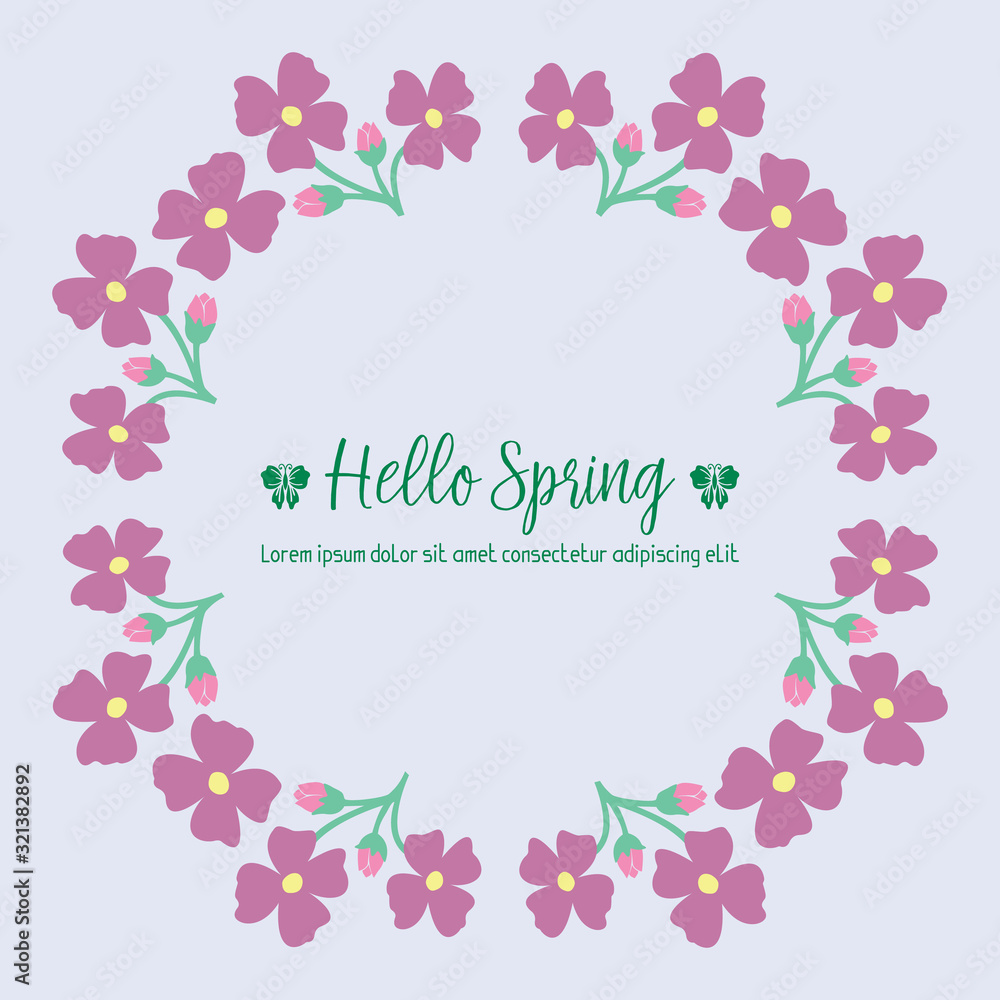 Beautiful crowd pink flower frame and unique leaf pattern, for happy spring greeting card design. Vector