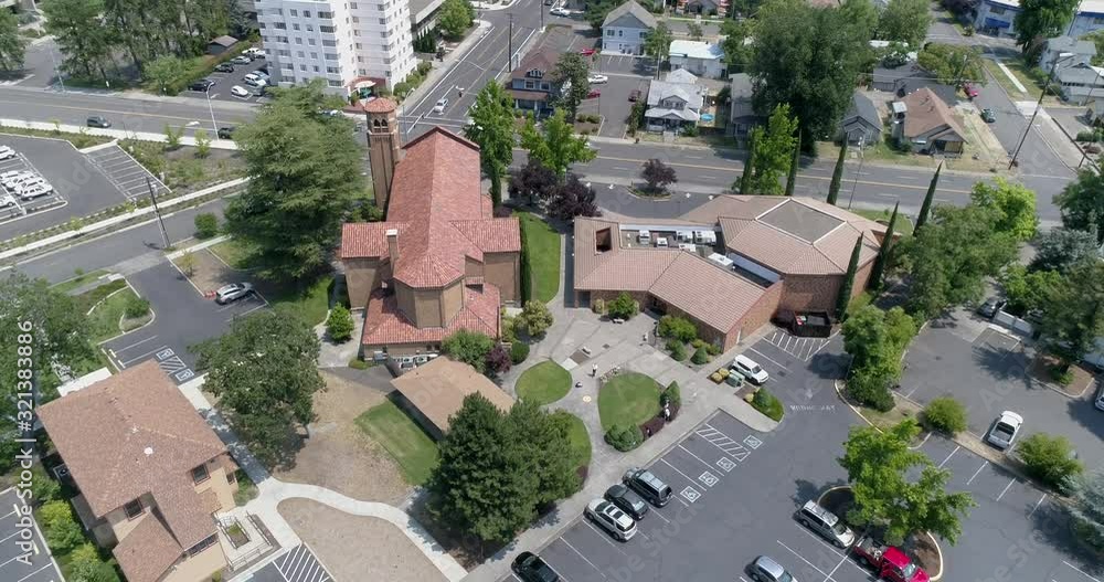 Daytime Aerial Drone Shot of Church In Urban Cityscape Daytime Aerial Drone Shot of Church In Urban Cityscape