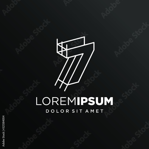 Initial Number 7 with Architecture Graphic Logo Design