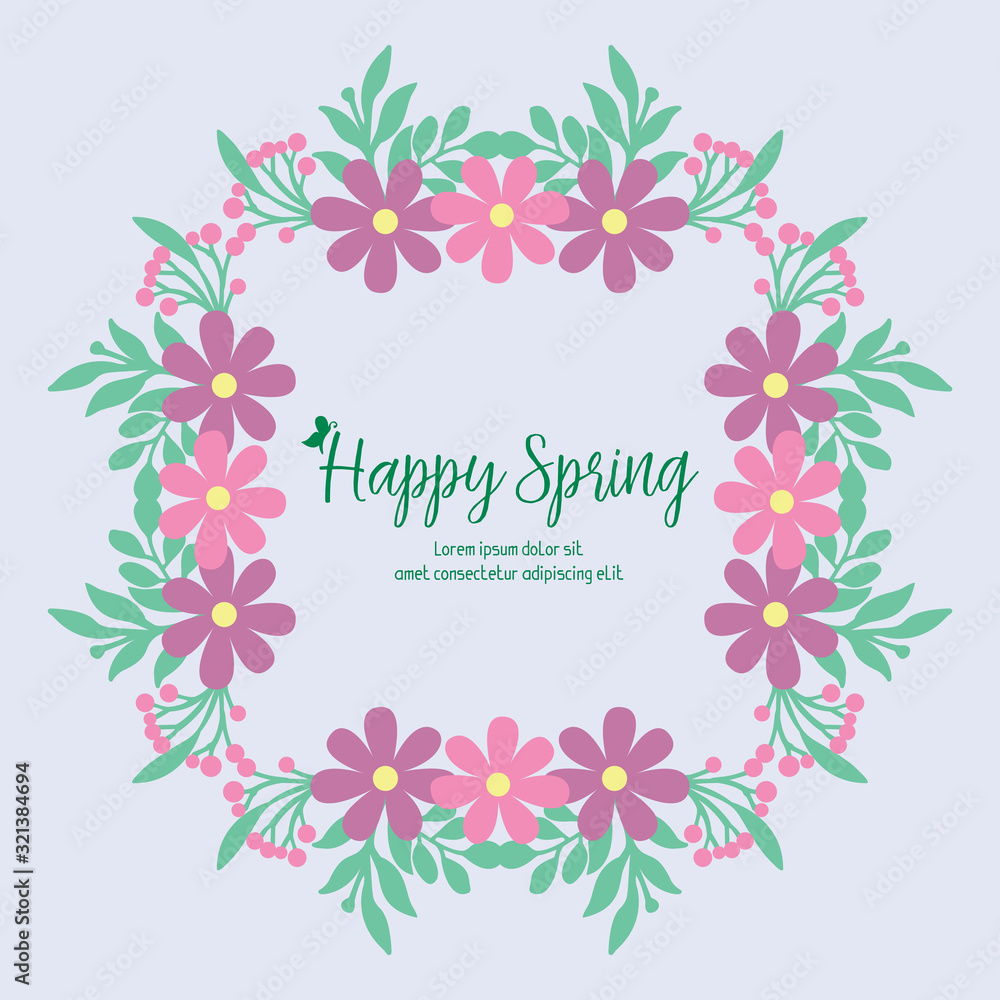 Vintage shape of leaf and pink flower frame, for happy spring greeting card wallpaper design. Vector
