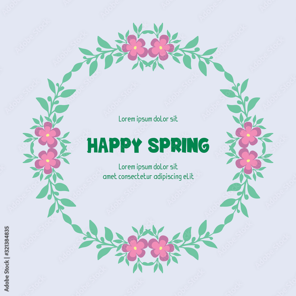 Element art design of leaves and pink wreath, for happy spring invitation card decor. Vector