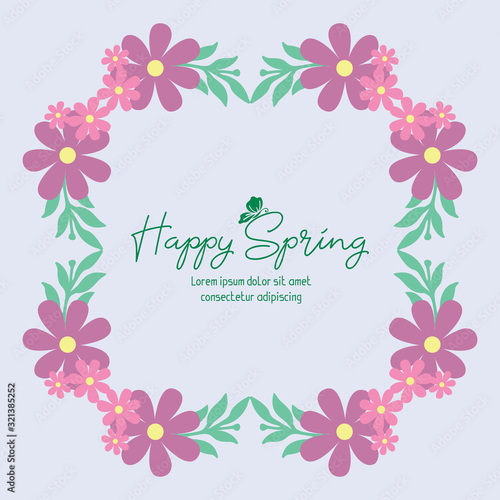 Beautiful shape pattern of leaf and flower frame, for happy spring greeting card design. Vector