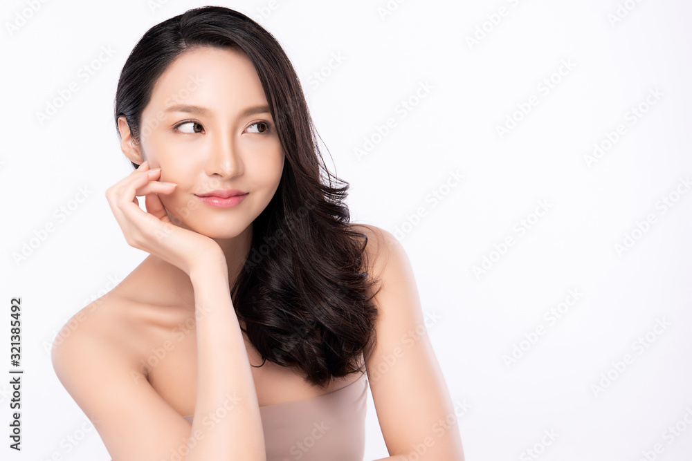 Portrait beautiful young asian woman clean fresh bare skin concept. Asian girl beauty face skincare and health wellness, Facial treatment, Perfect skin, Natural makeup, on white background,two Portrait beautiful young asian woman clean fresh bare skin concept. Asian girl beauty face skincare and health wellness, Facial treatment, Perfect skin, Natural makeup, on white background,two