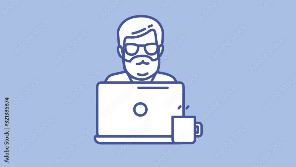 Bearded man with laptop line icon on the Alpha Channel Bearded man with laptop line icon on the Alpha Channel