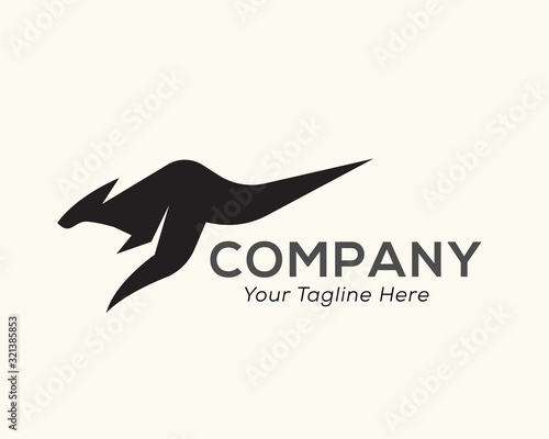 Simple abstract black white jump fast kangaroo logo design inspiration