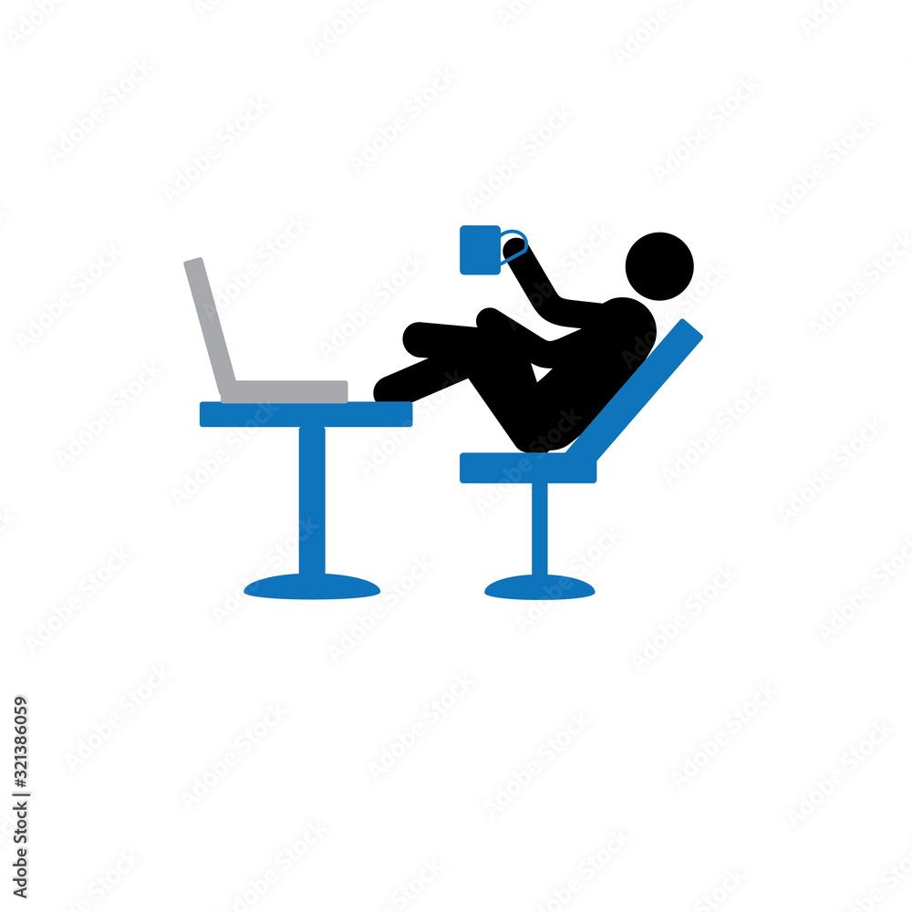 Stick a man with a Cup in his hands sitting at a Desk Stick a man with a Cup in his hands sitting at a Desk