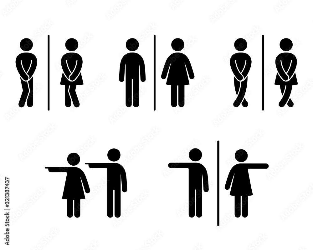 Set of WC sign Icon Vector Illustration on the white background. Vector man & woman icons. Funny toilet symbol	 - obrazy, fototapety, plakaty 