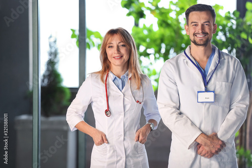 Team of doctors in hall of ...