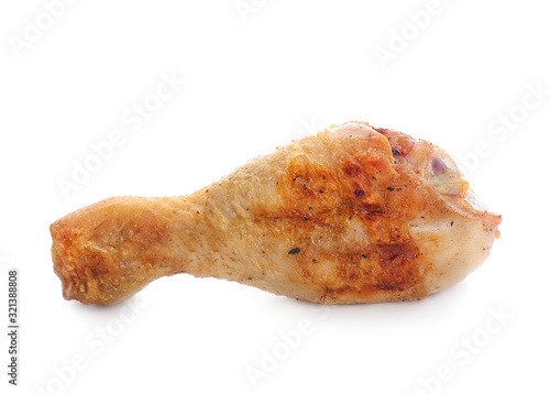 Cooked chicken drumstick on white background