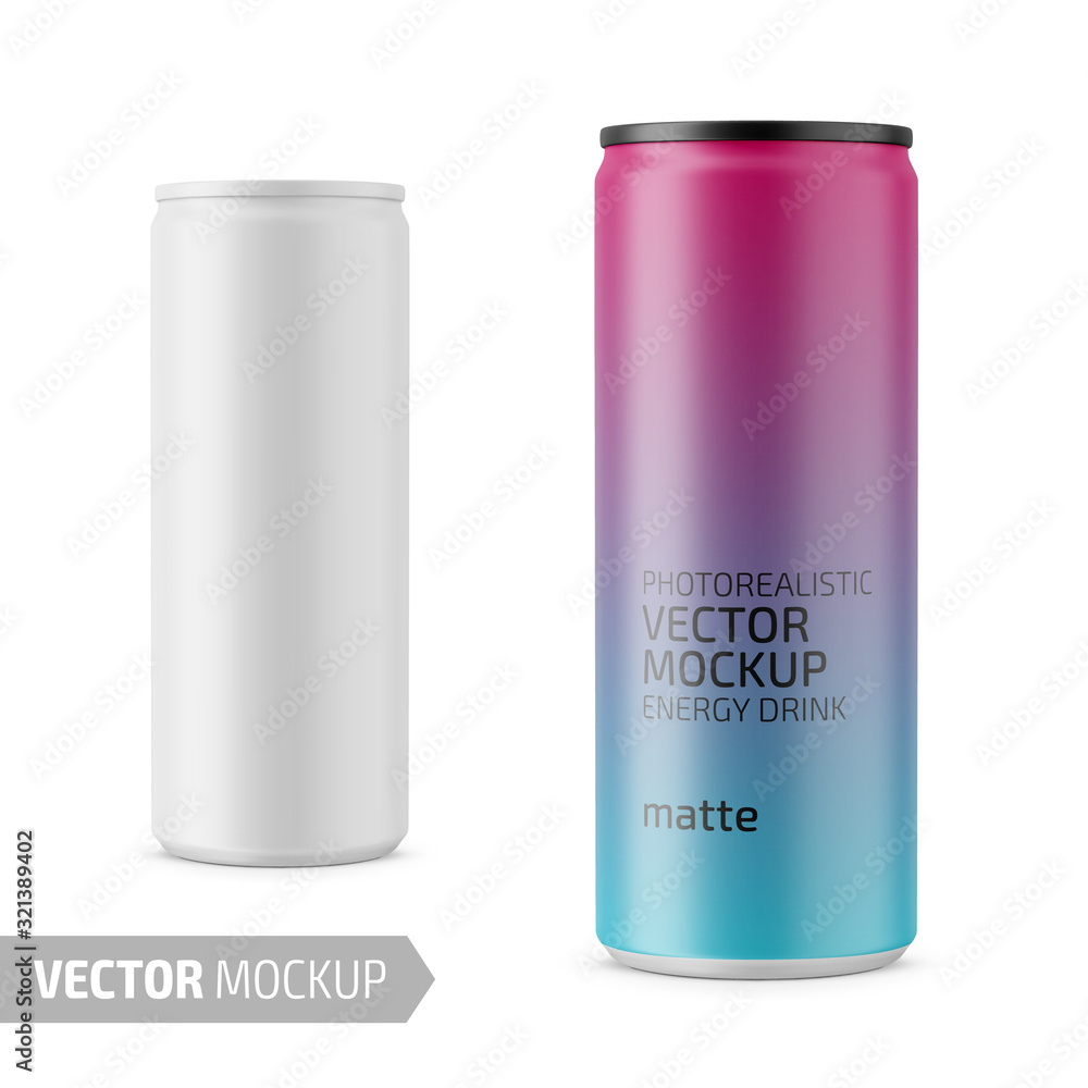 White matte energy drink can vector mockup. - obrazy, fototapety, plakaty 