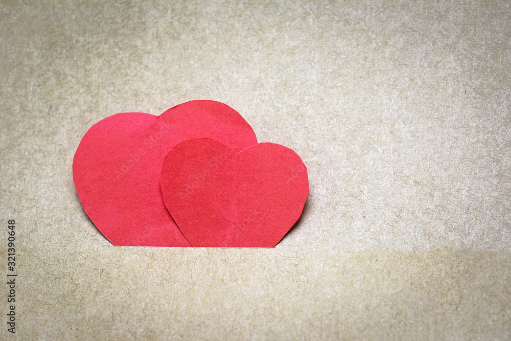 Red heart top view decoration Valentine's day Love on brown background Red heart top view decoration Valentine's day Love on brown background
