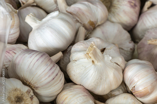 Close up of garlic in the market.