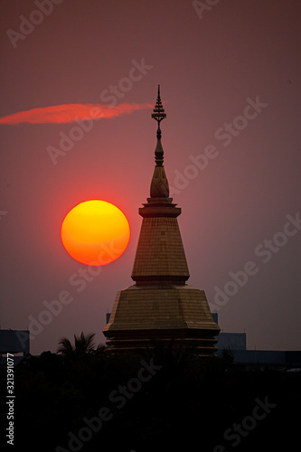 Pagoda at sunset in Thailand.