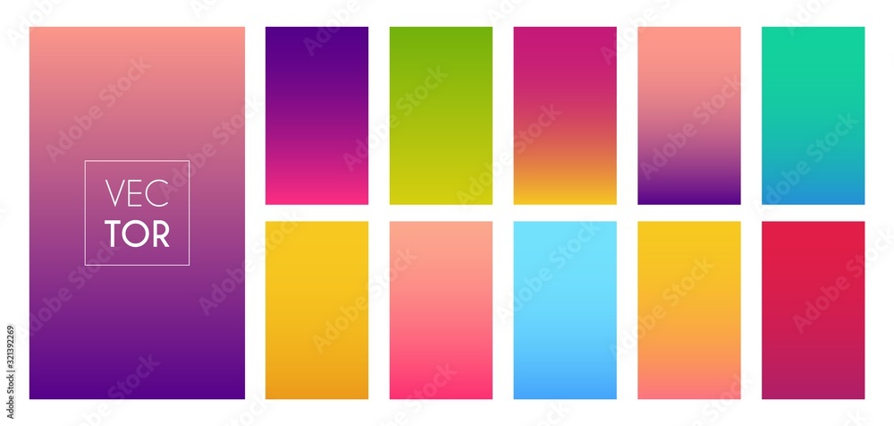 Gradient color modern bright background. Collection smartphone screen. Vector multicolor theme for stories or applications.