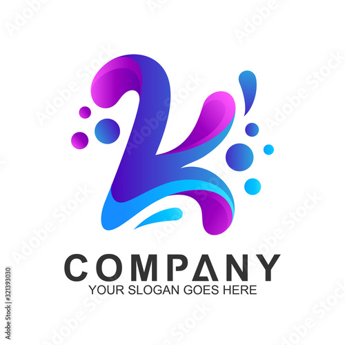 letter k logo with wave and water splash shape,creative initial letter,corporate identity,fresh letter logo
