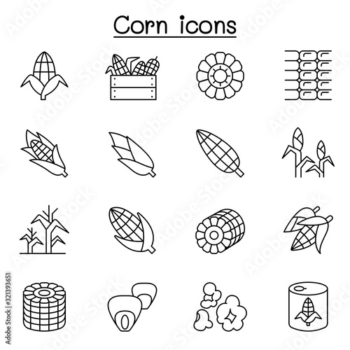 Corn icon set in thin line style