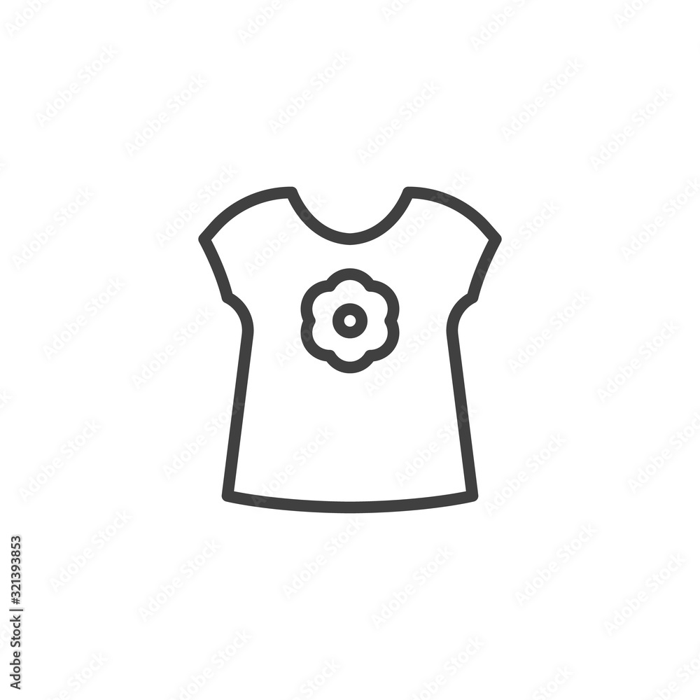 Baby girl dress with flower line icon. linear style sign for mobile concept and web design. Summer dress for girls outline vector icon. Symbol, logo illustration. Vector graphics Baby girl dress with flower line icon. linear style sign for mobile concept and web design. Summer dress for girls outline vector icon. Symbol, logo illustration. Vector graphics
