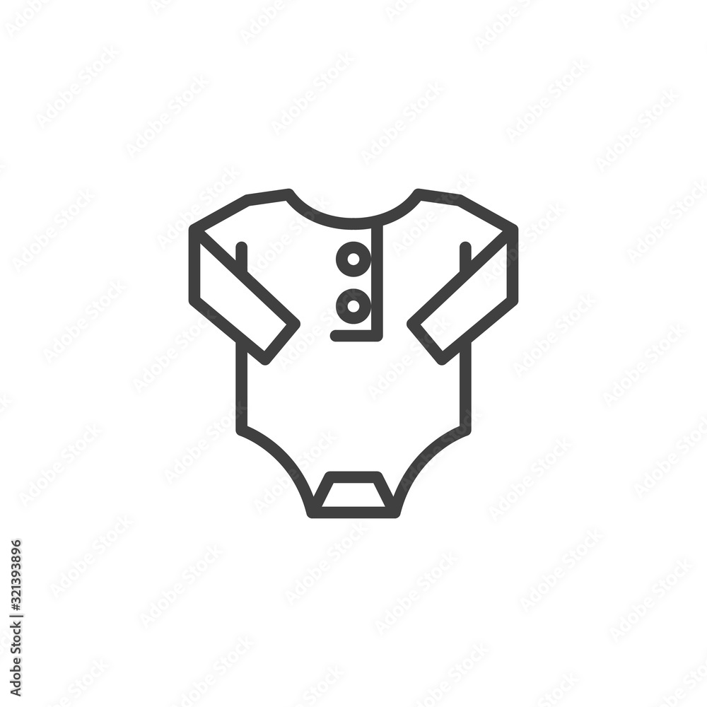 Baby romper line icon. Jumpsuit linear style sign for mobile concept and web design. Infant bodysuit with long sleeve outline vector icon. Symbol, logo illustration. Vector graphics Baby romper line icon. Jumpsuit linear style sign for mobile concept and web design. Infant bodysuit with long sleeve outline vector icon. Symbol, logo illustration. Vector graphics