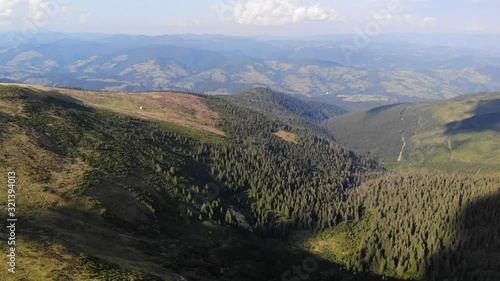 Drone Aerial of Varful Bihoru Romania mountain peak green photo