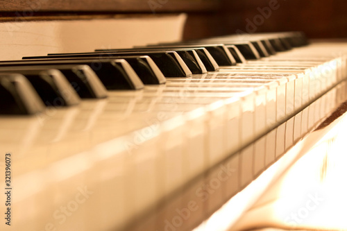 Piano keys. Piano keys background. Selective focus.