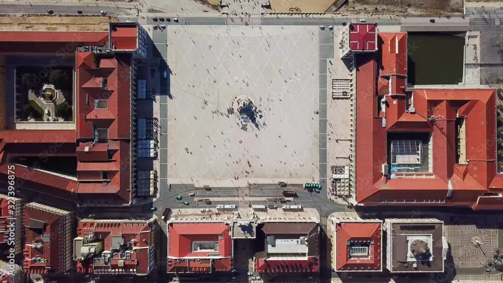 Top down static aerial view of Praça do Comércio in Lisbon Portugal Top down static aerial view of Praça do Comércio in Lisbon Portugal