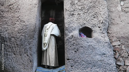 Ethiopian monk in a door temple. photo