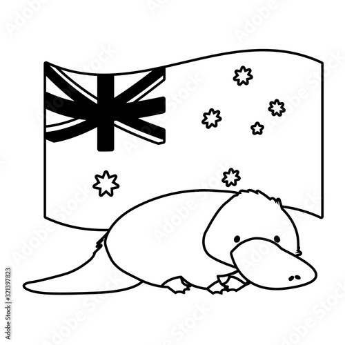 platypus with australian flag in the background