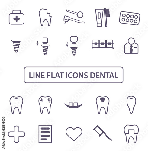 Dental Icons Set. Collection Thin black lines symbol. Linear style of icons. Vector illustration.