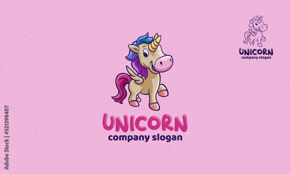 Unicorn vector logo template. Illustration of very cute unicorn.