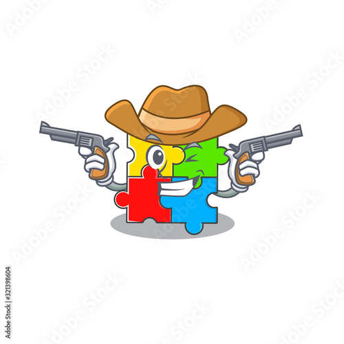 Puzzle toy Cowboy cartoon concept having guns