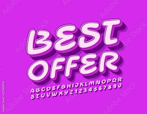 Vector promo Banner Best Offer. Bright Handwritten Font. Creative Letters and Numbers