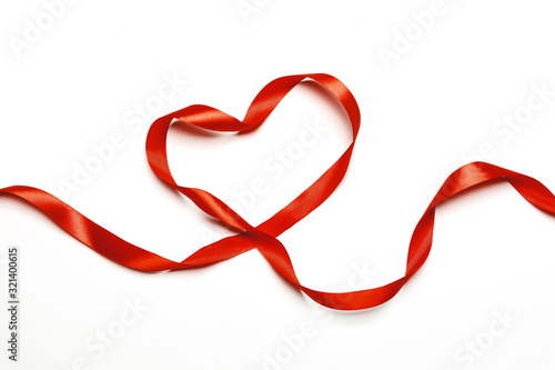 Ribbons Shaped As Heart On White, Valentines Day Wedding Concept. Global Concept And Symbol Of Love. Love and Holiday Greeting Card Background