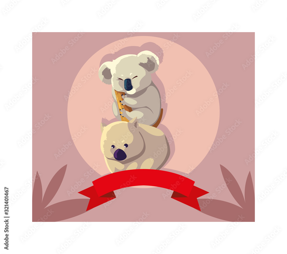 Fototapeta premium card with koala and wombat