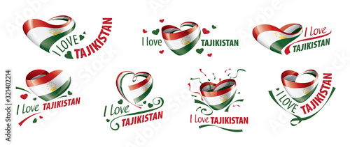 National flag of the Tajikistan in the shape of a heart and the inscription I love Tajikistan. Vector illustration