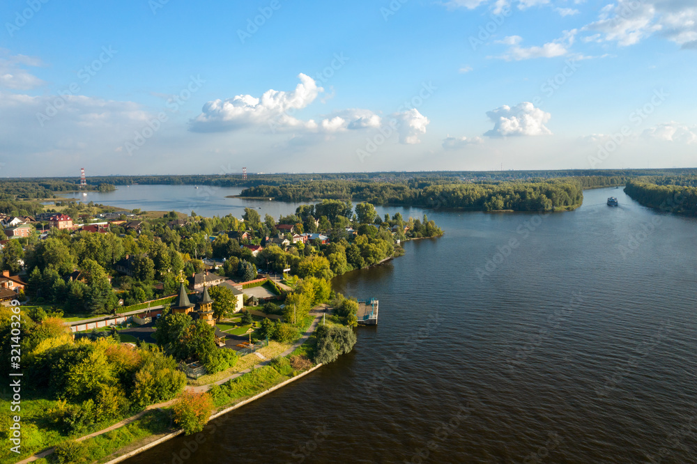 Aerial view of Moscow Canal and surroundings on a summer day