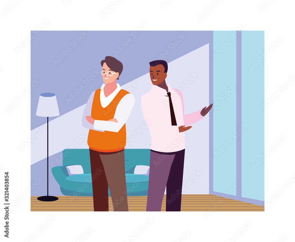businessmen in the living room with different poses businessmen in the living room with different poses