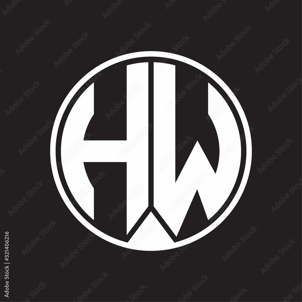 HW Logo monogram circle with piece ribbon style on black background HW Logo monogram circle with piece ribbon style on black background