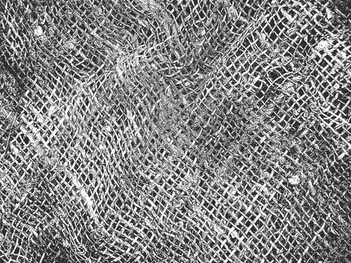 Distress grunge vector texture of fabric, bag, sack, sac, sackcloth, bagging, sacking. Black and white background.