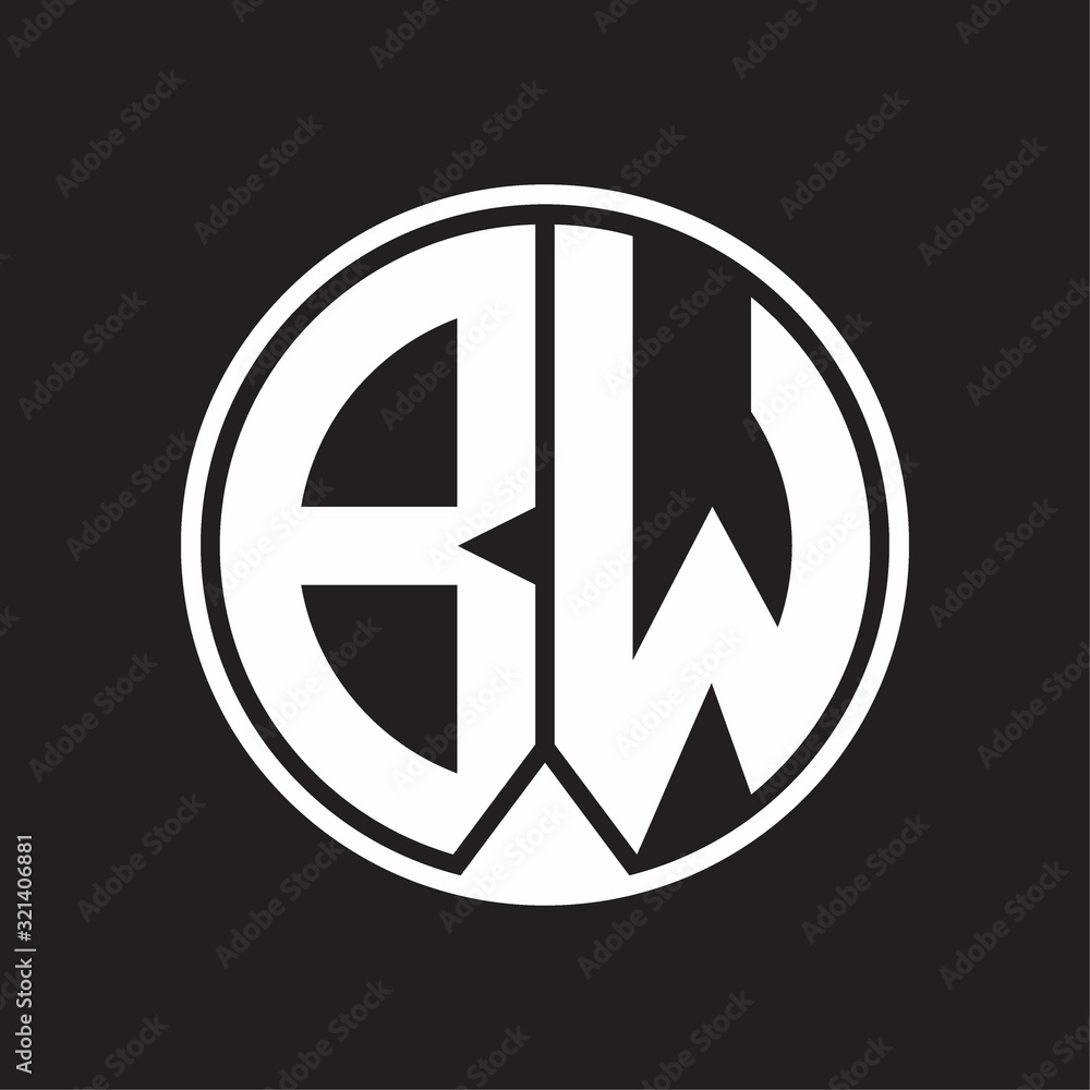 BW Logo monogram circle with piece ribbon style on black background BW Logo monogram circle with piece ribbon style on black background