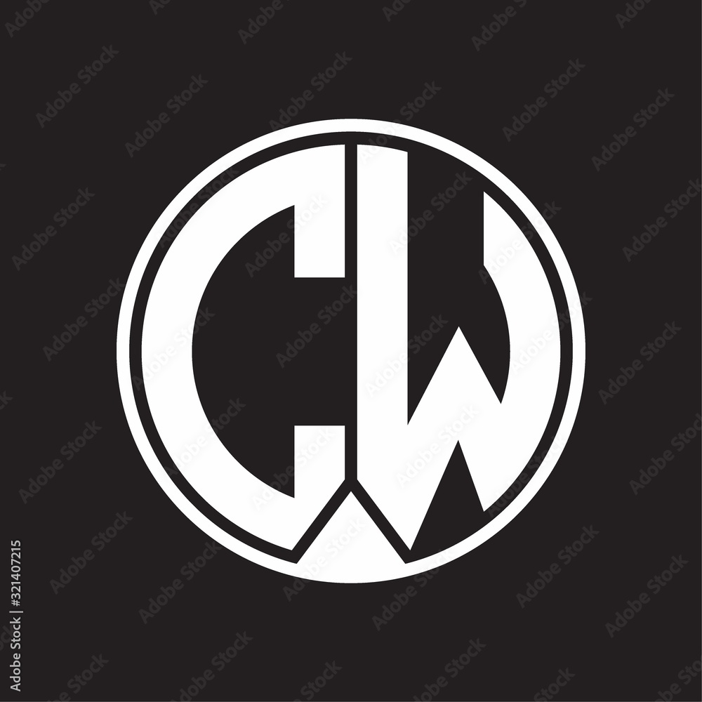 CW Logo monogram circle with piece ribbon style on black background CW Logo monogram circle with piece ribbon style on black background