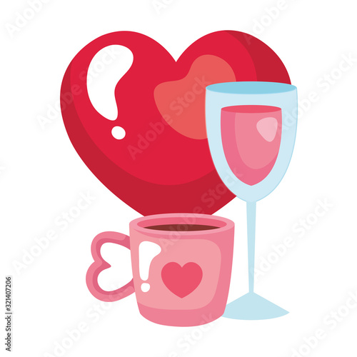 cup coffee and cup wine with heart