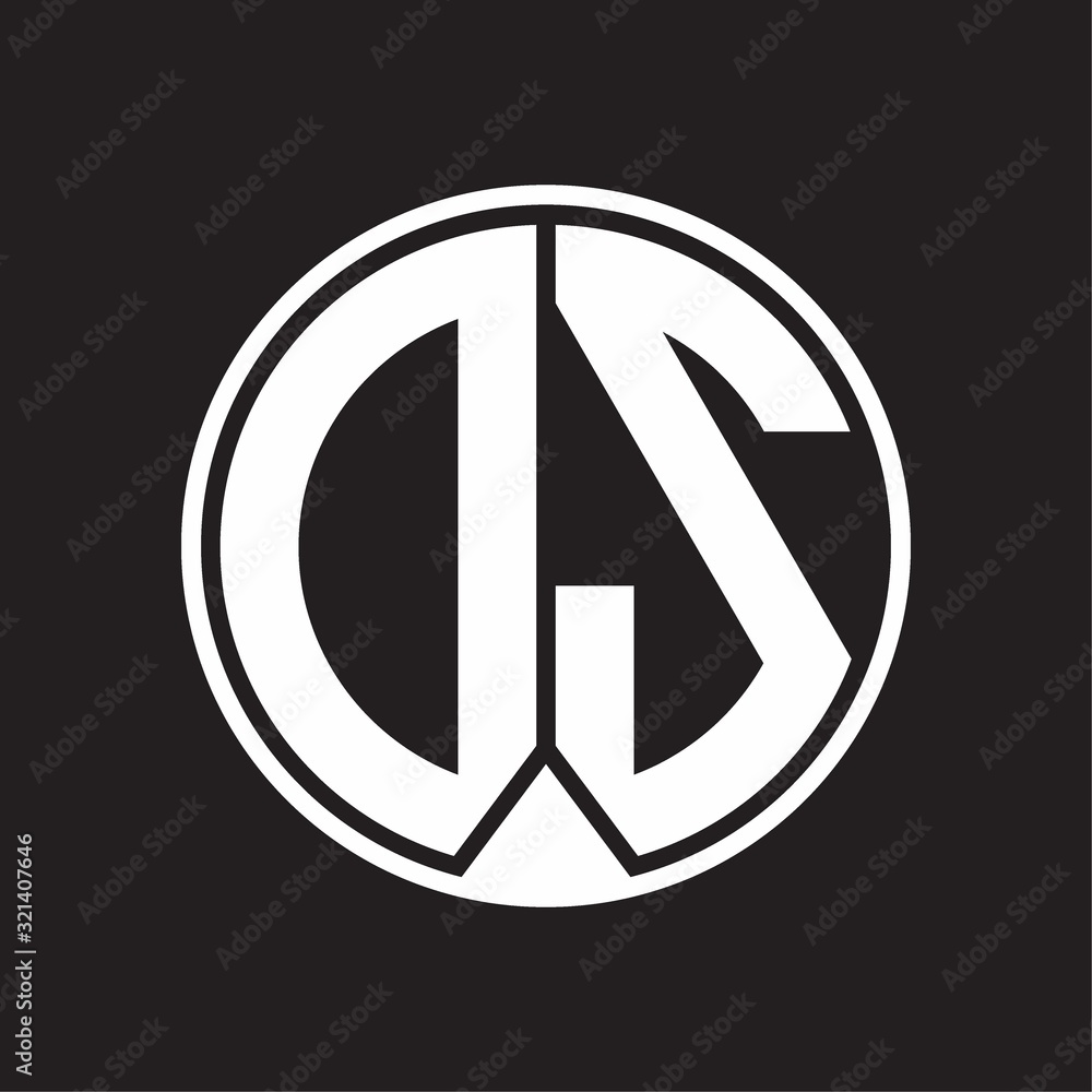DS Logo monogram circle with piece ribbon style on black background DS Logo monogram circle with piece ribbon style on black background