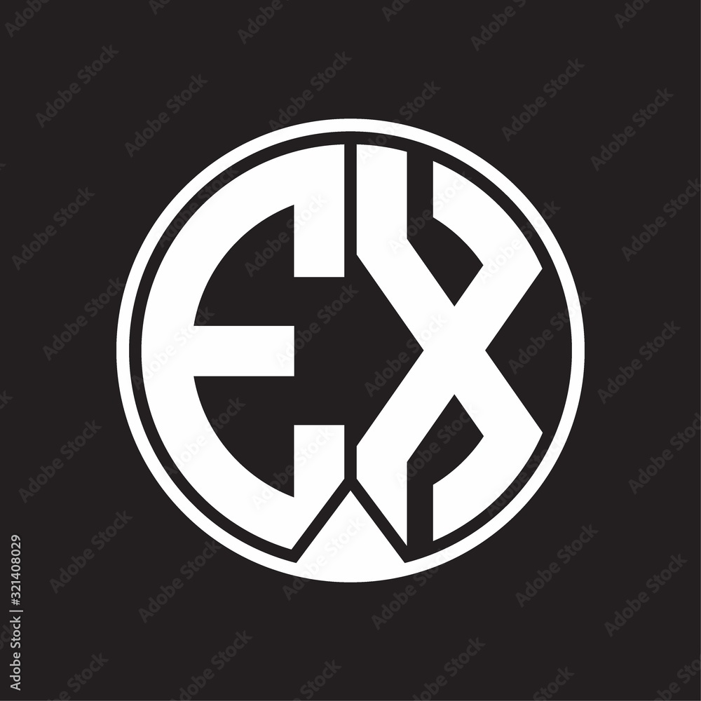EX Logo monogram circle with piece ribbon style on black background EX Logo monogram circle with piece ribbon style on black background