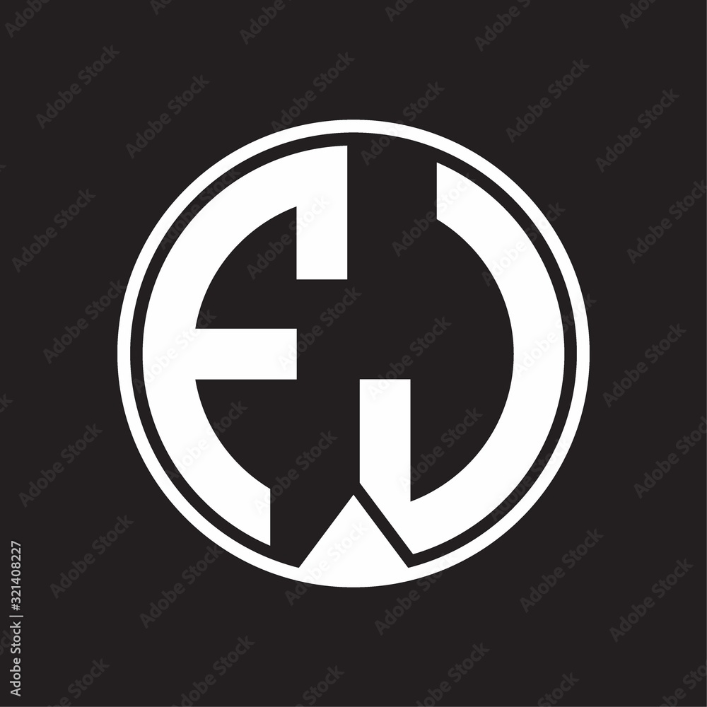 FJ Logo monogram circle with piece ribbon style on black background FJ Logo monogram circle with piece ribbon style on black background