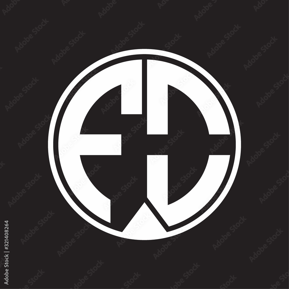 FO Logo monogram circle with piece ribbon style on black background FO Logo monogram circle with piece ribbon style on black background